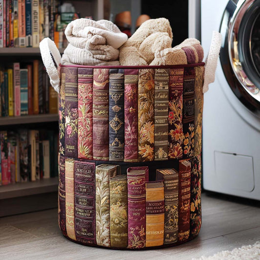 Panier à linge matelassé artisanal – Motif littéraire