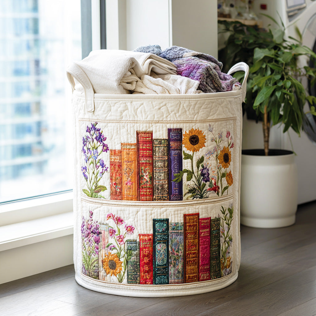 Panier à linge matelassé artisanal – Motif littéraire