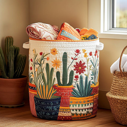 Panier à linge matelassé artisanal – Cactus