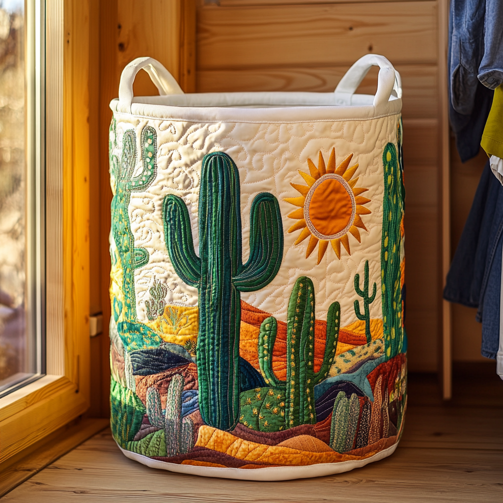 Panier à linge matelassé artisanal – Cactus