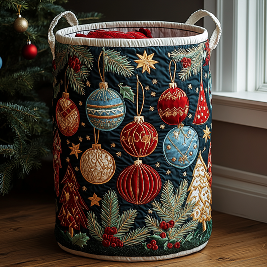Panier à linge matelassé artisanal – Motif de Noël