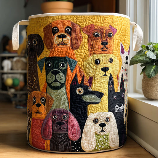Panier à linge matelassé artisanal – Motif chien
