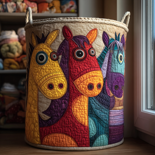 Panier à linge matelassé artisanal – Cheval