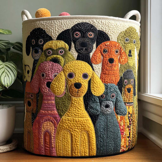 Panier à linge matelassé artisanal – Chiot bouclé