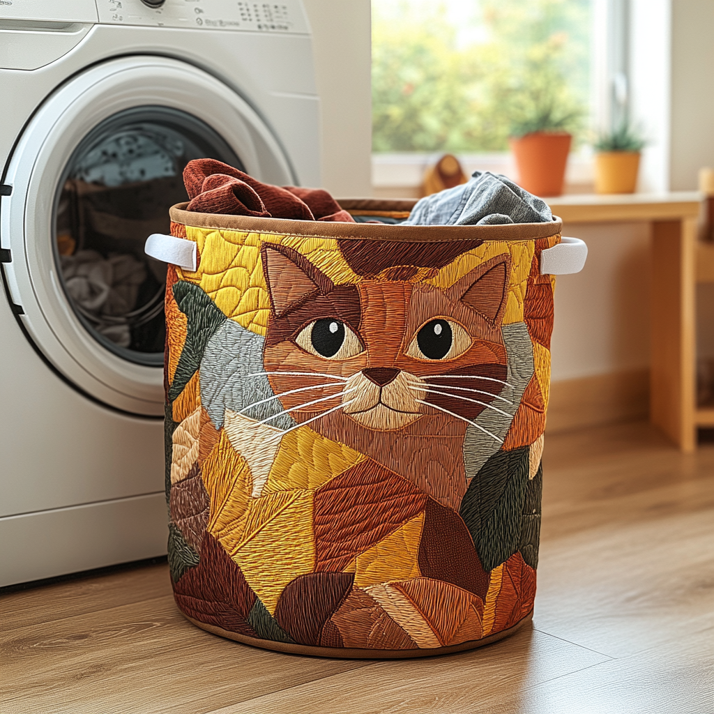 Panier à linge matelassé artisanal – Chats
