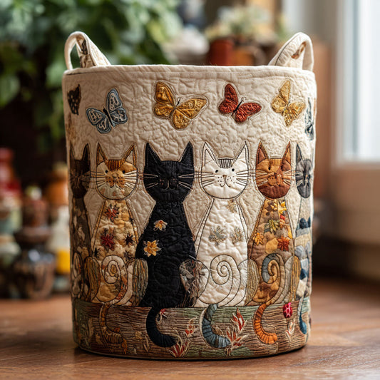 Panier à linge matelassé artisanal – Chats
