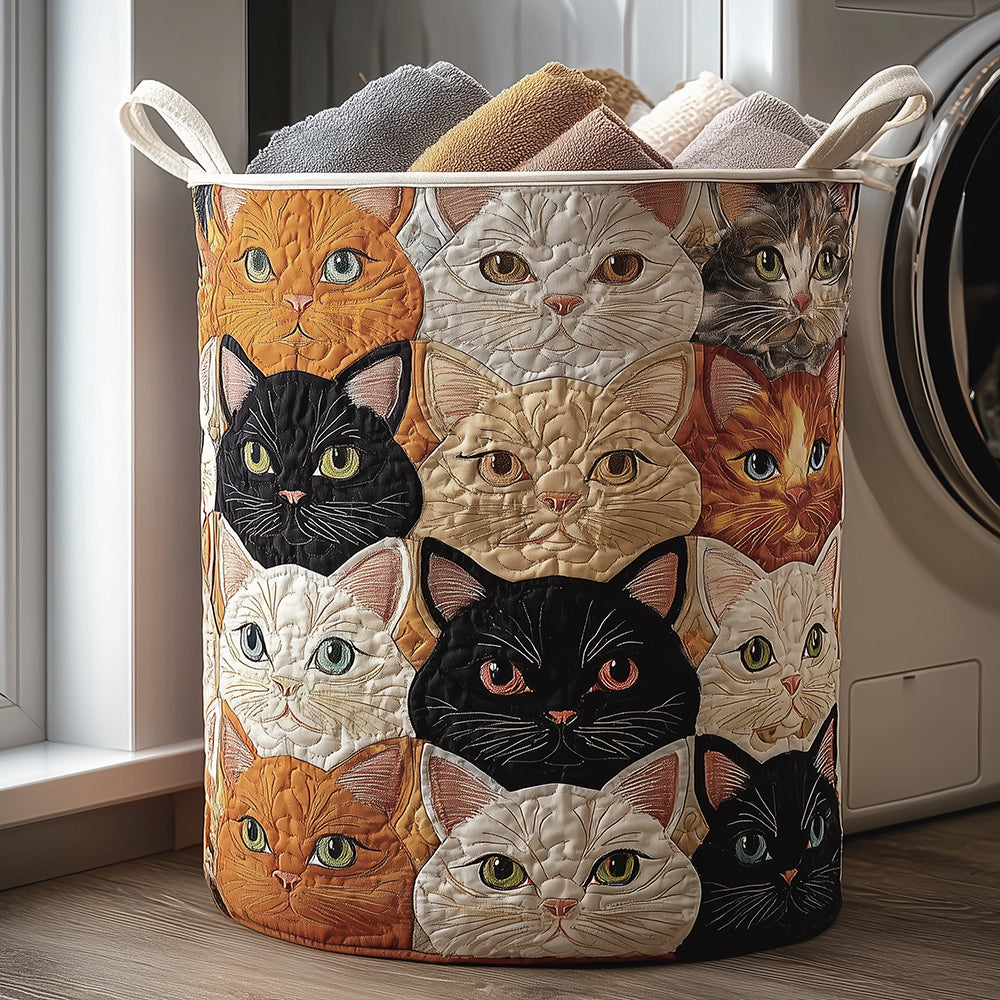 Panier à linge matelassé artisanal – Chats