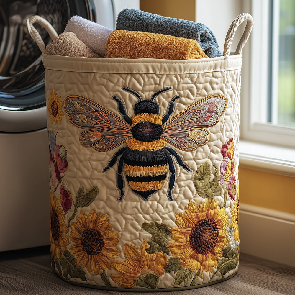 Panier à linge matelassé artisanal – Abeilles et fleurs