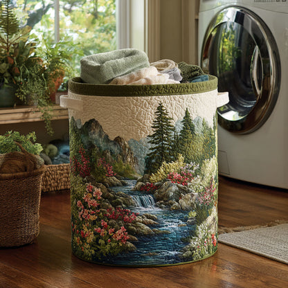 Panier à linge matelassé artisanal – Paysage naturel imprimé