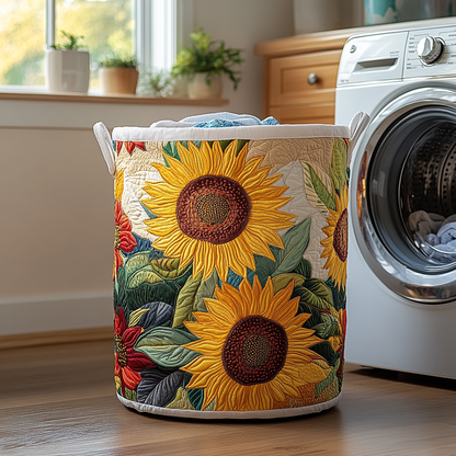 Panier à linge matelassé artisanal – Tournesols