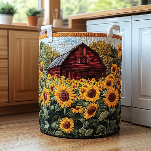 Panier à linge matelassé artisanal – Tournesols