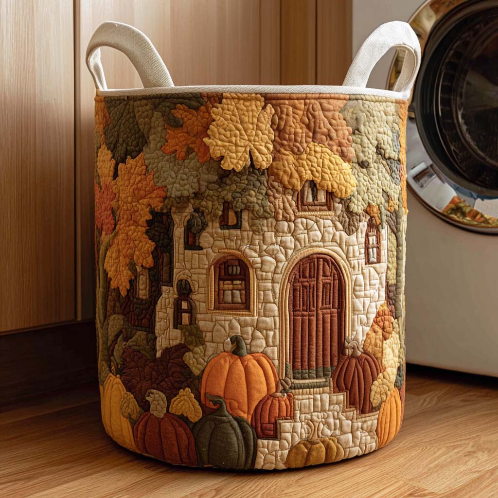 Panier à linge matelassé artisanal – Feuilles d'automne