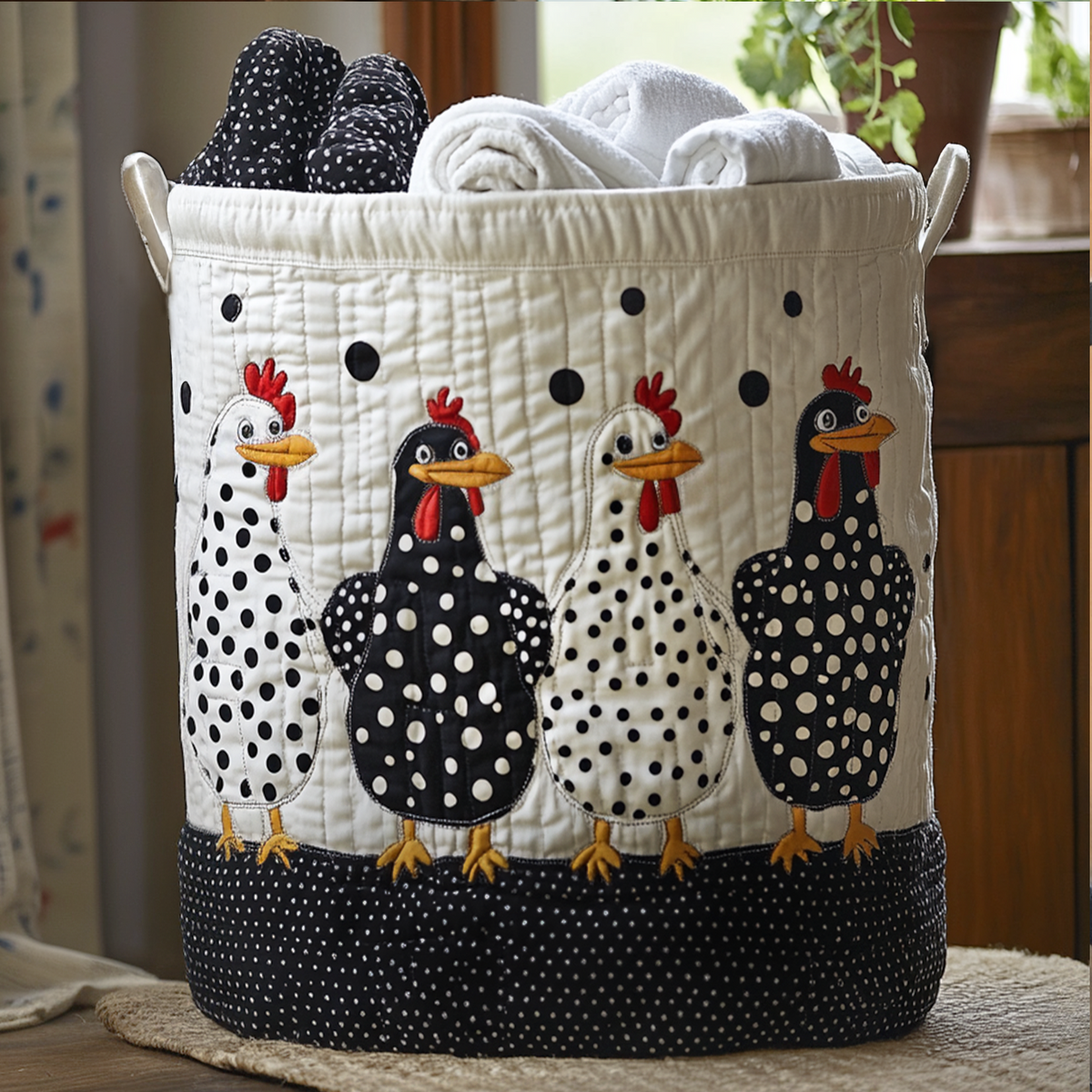 Panier à linge matelassé artisanal – À pois
