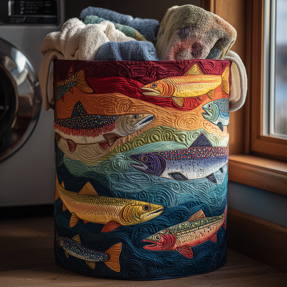 Panier à linge matelassé artisanal – Poisson coloré