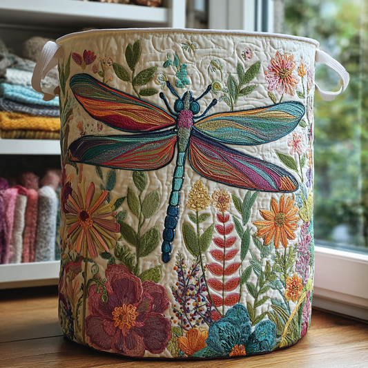 Panier à linge matelassé artisanal – Libellules