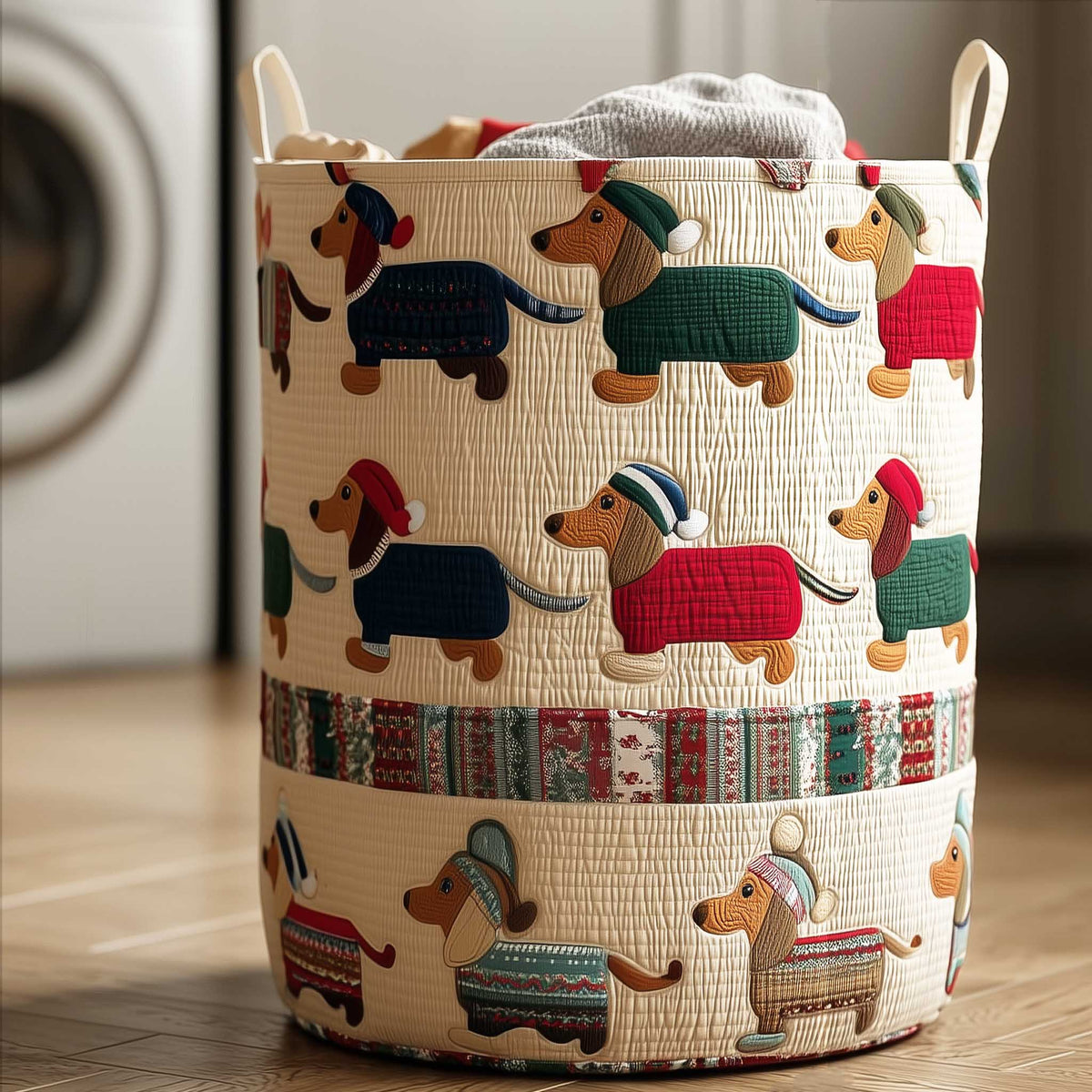 Panier à linge matelassé artisanal – Teckel