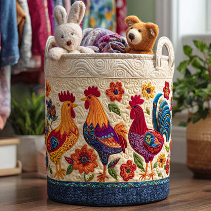 Panier à linge matelassé artisanal – Poules de la ferme