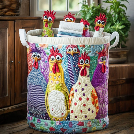 Panier à linge matelassé artisanal – Poules de la ferme