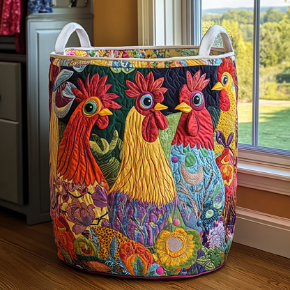 Panier à linge matelassé artisanal – Poules de la ferme