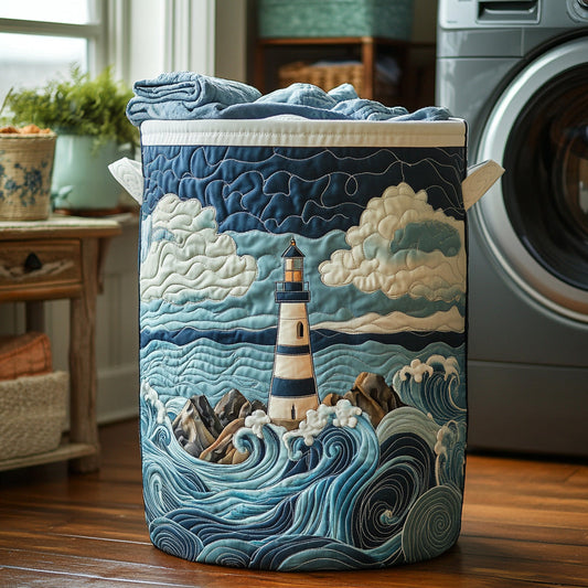 Panier à linge matelassé artisanal – Motif océan