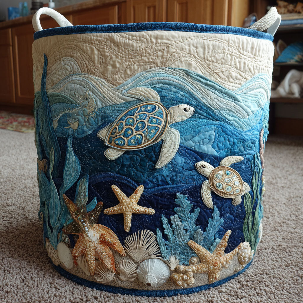 Panier à linge matelassé artisanal – Motif marin