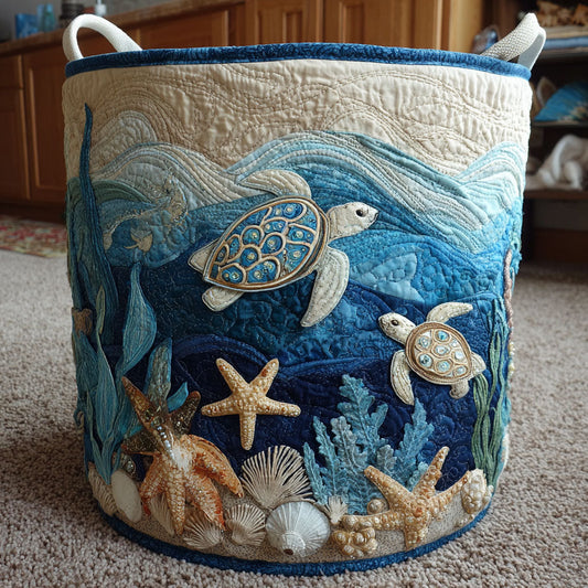 Panier à linge matelassé artisanal – Motif marin