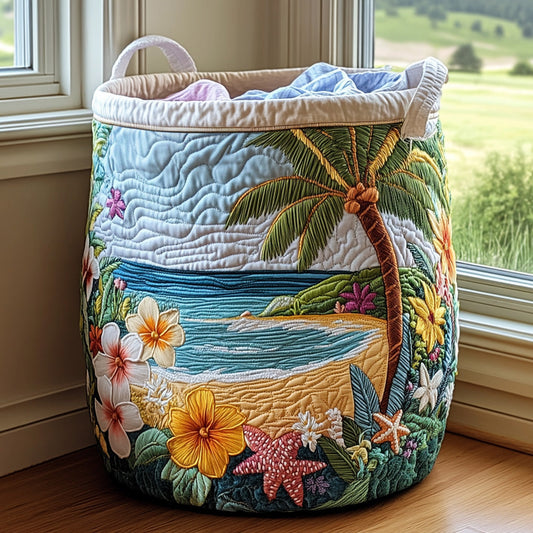 Panier à linge matelassé artisanal – Motif marin