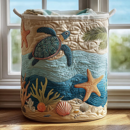 Panier à linge matelassé artisanal – Motif marin