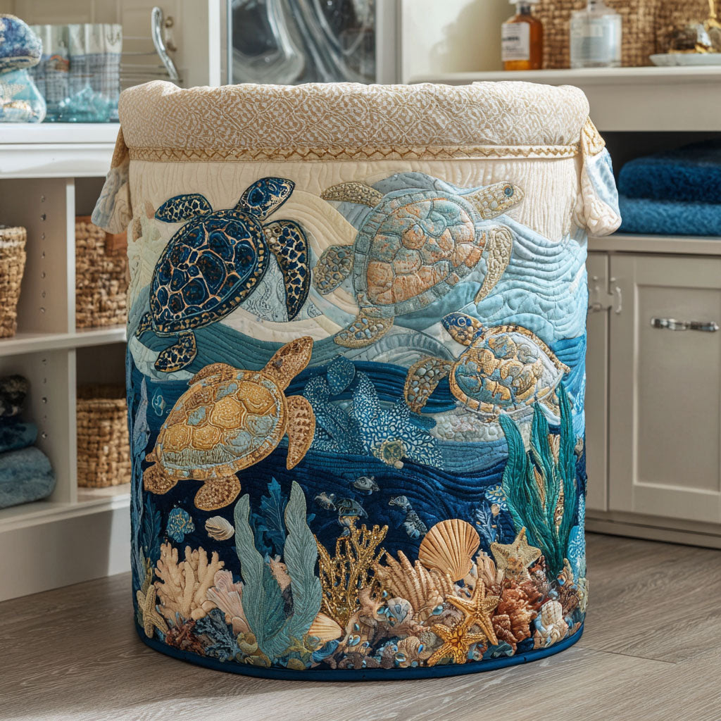 Panier à linge matelassé artisanal – Motif marin