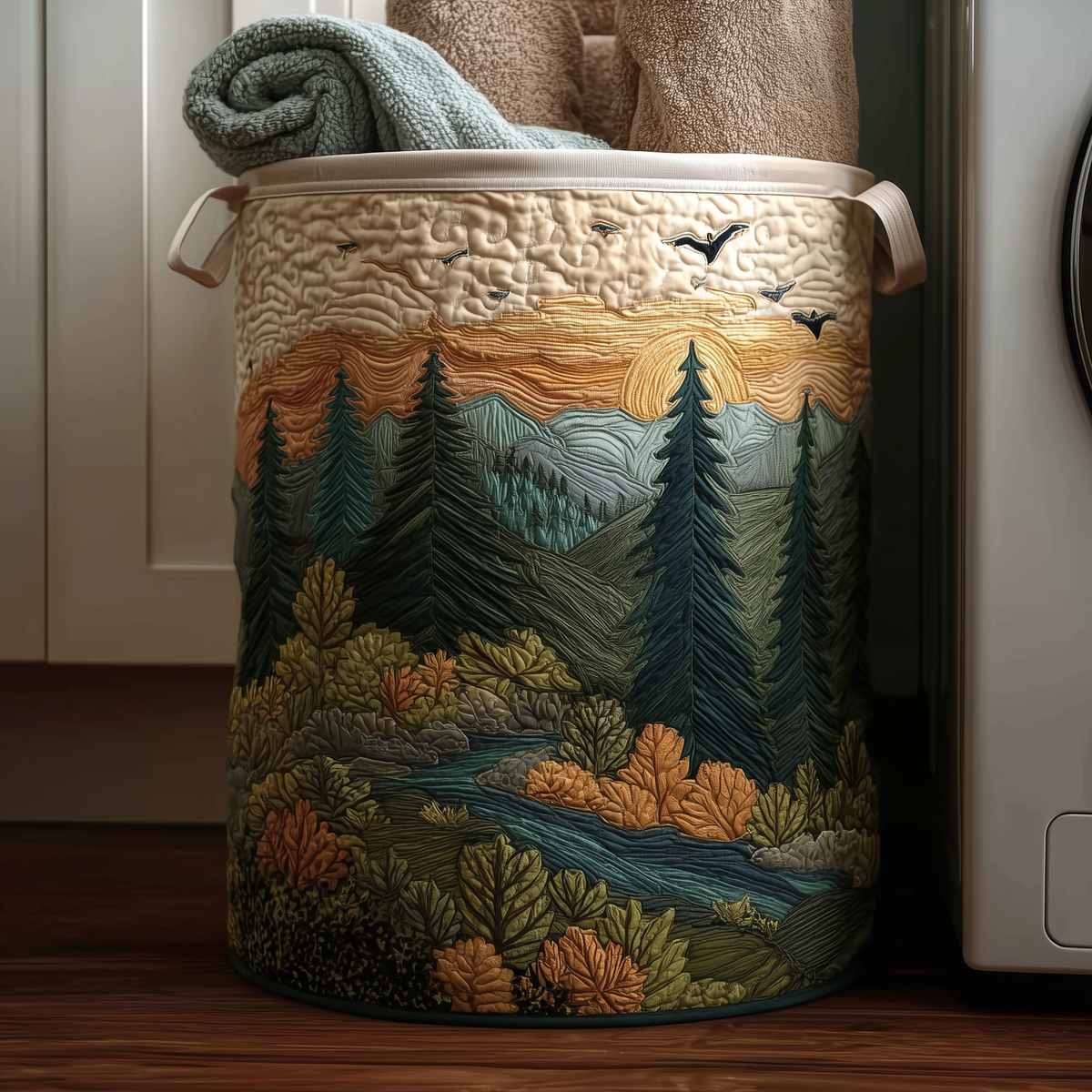 Panier à linge matelassé artisanal – Paysage naturel