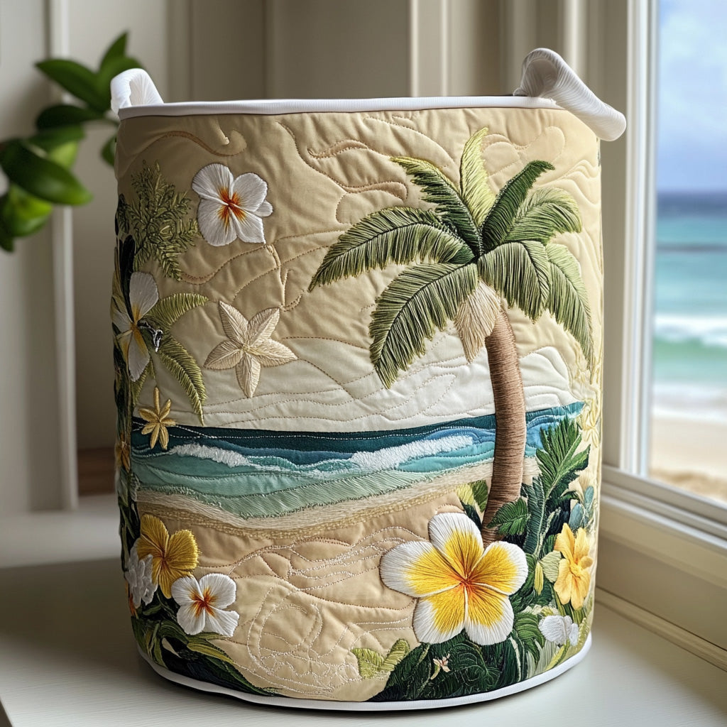 Panier à linge matelassé artisanal – Île tropicale