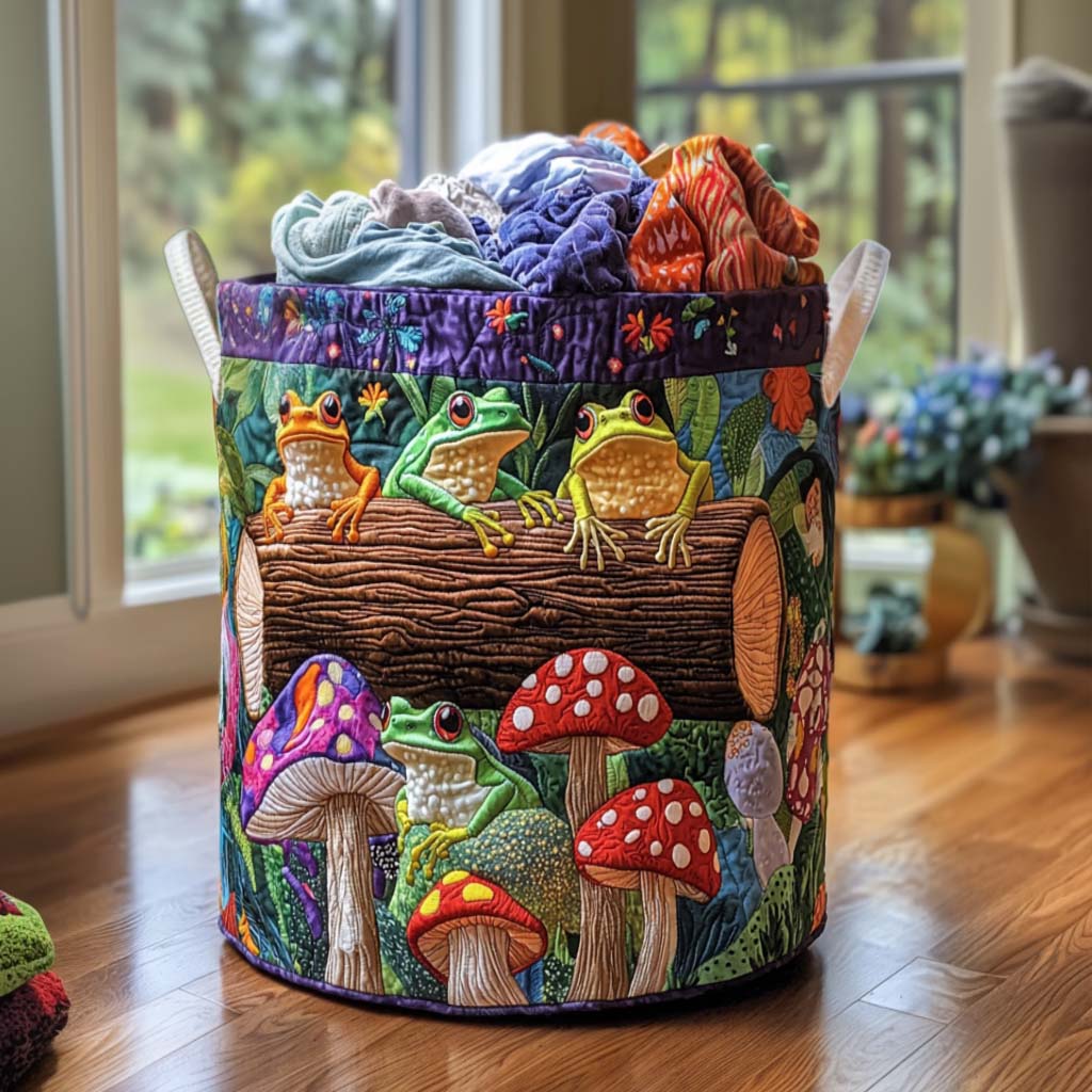 Panier à linge matelassé artisanal – Grenouilles joyeuses