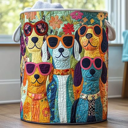 Panier à linge matelassé artisanal – Chien joyeux