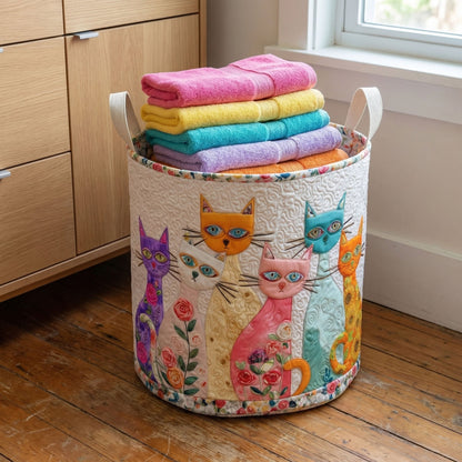 Panier à linge matelassé artisanal – Chat joyeux