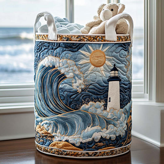 Panier à linge matelassé artisanal – Phare en mer
