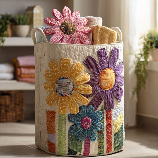 Panier à linge matelassé artisanal – Fleurs vintage