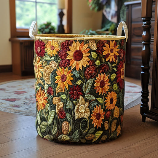 Panier à linge matelassé artisanal – Motif floral