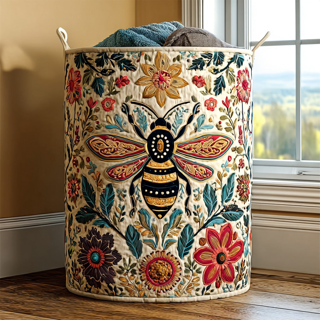 Panier à linge matelassé artisanal – Motif floral