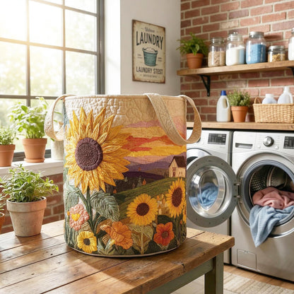 Panier à linge matelassé artisanal – Motif floral