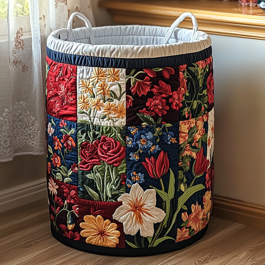 Panier à linge matelassé artisanal – Motif floral