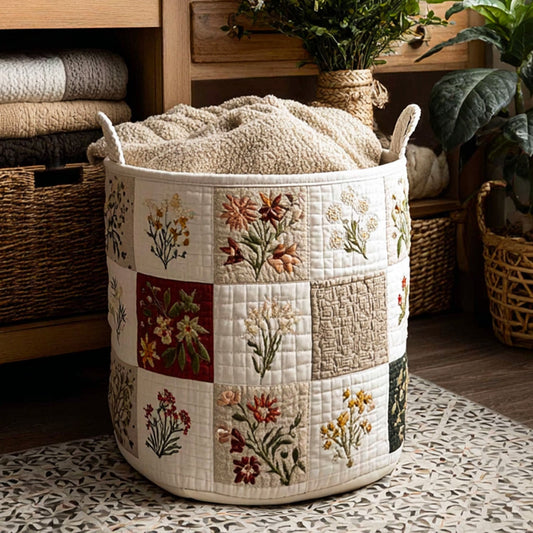 Panier à linge matelassé artisanal – Motif floral