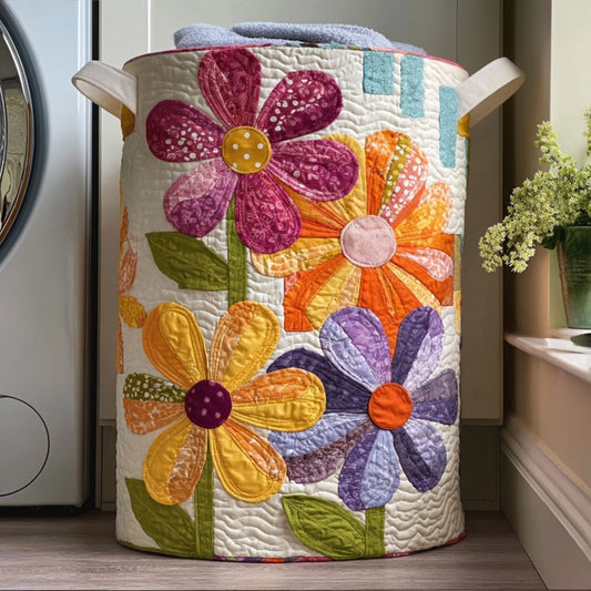 Panier à linge matelassé artisanal – Patchwork floral