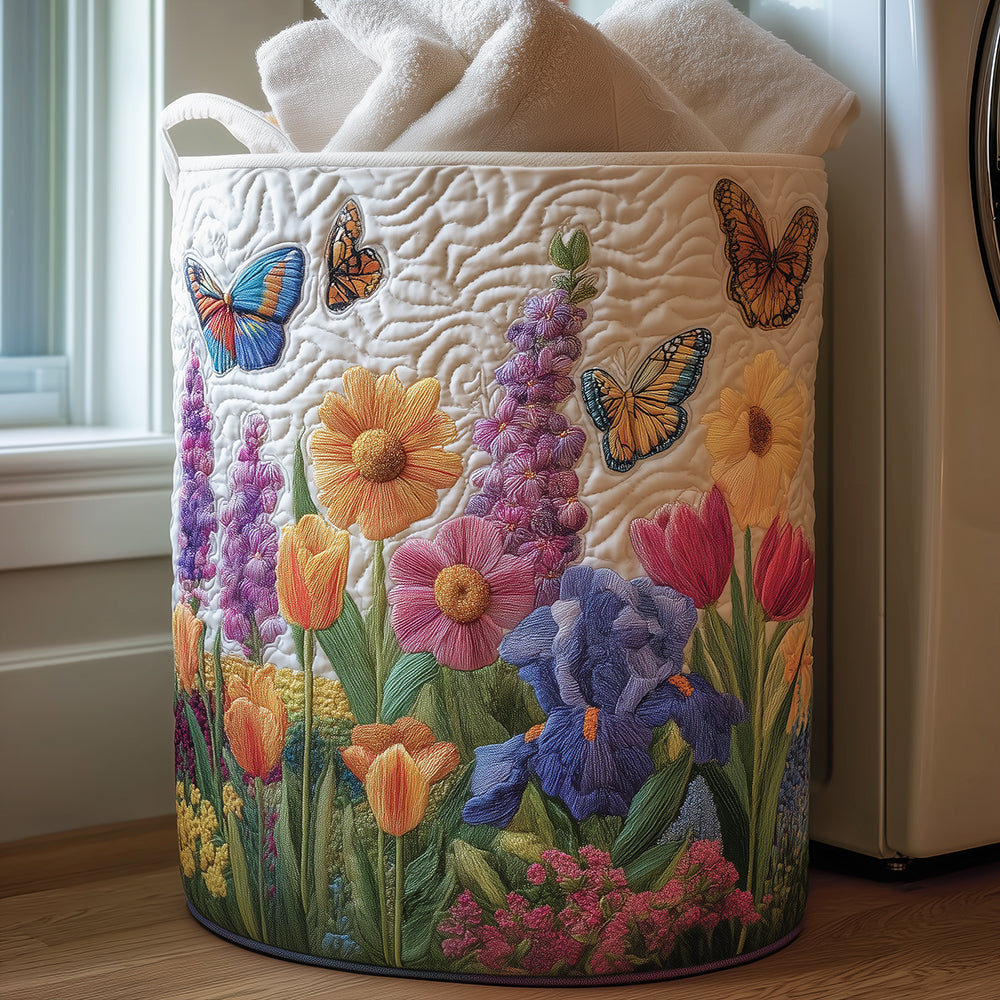 Panier à linge matelassé artisanal – Motif fleuri